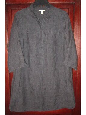 Eileen Fisher S 100% Organic Linen Dress Tunic Popover Chambray Gray 3/4 Sleeve